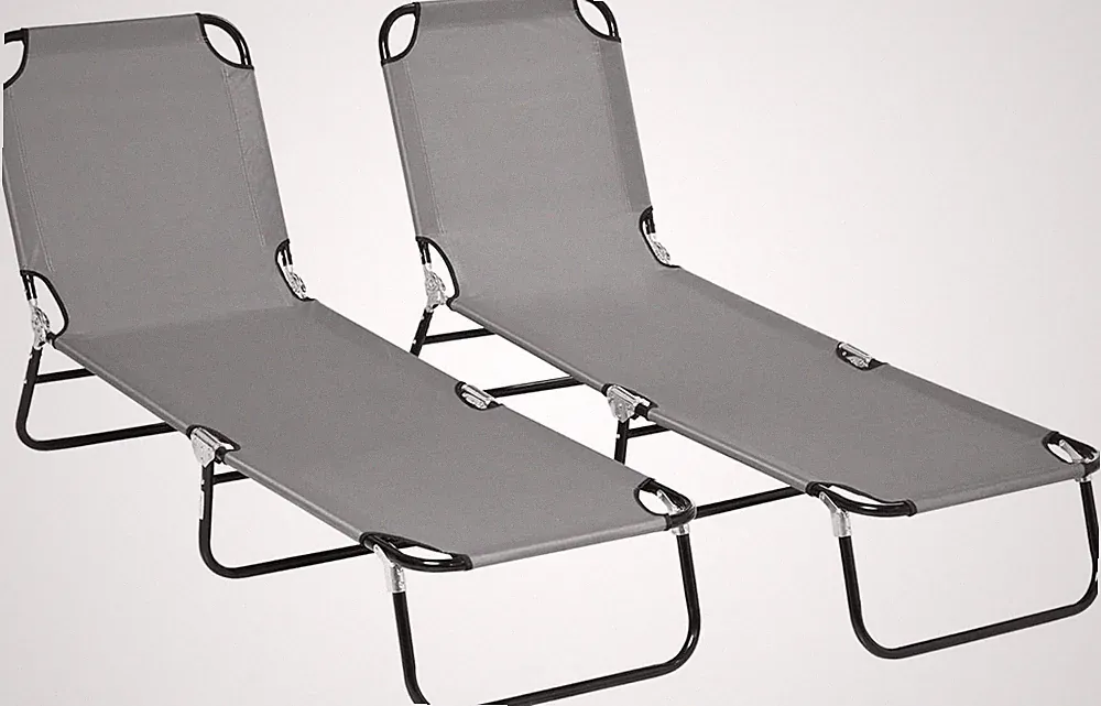 2 Piece Folding Chaise Lounge Pool Chairs, Outdoor Sun Tanning Chairs with 5-Lev