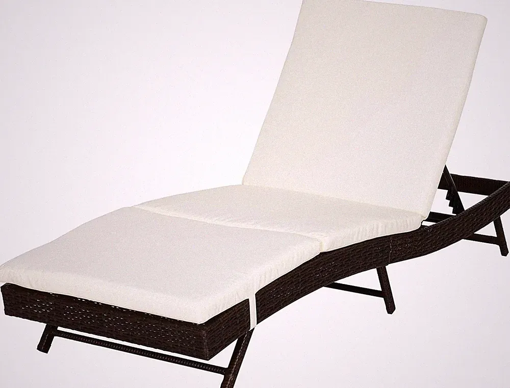 Adjustable Patio Chaise Lounge Chair with Cushion, Cream PE Rattan Wicker