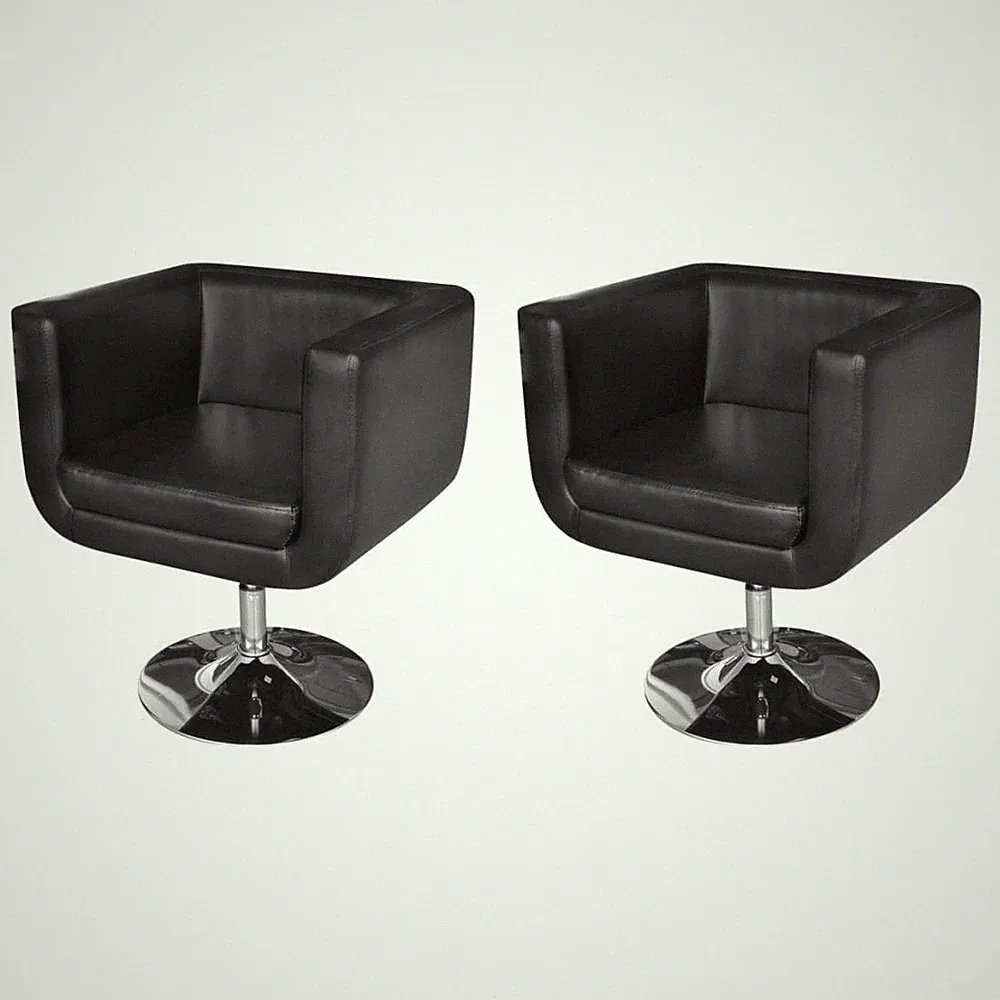 Armchair Black Wooden frame, faux leather upholstery, chrome base