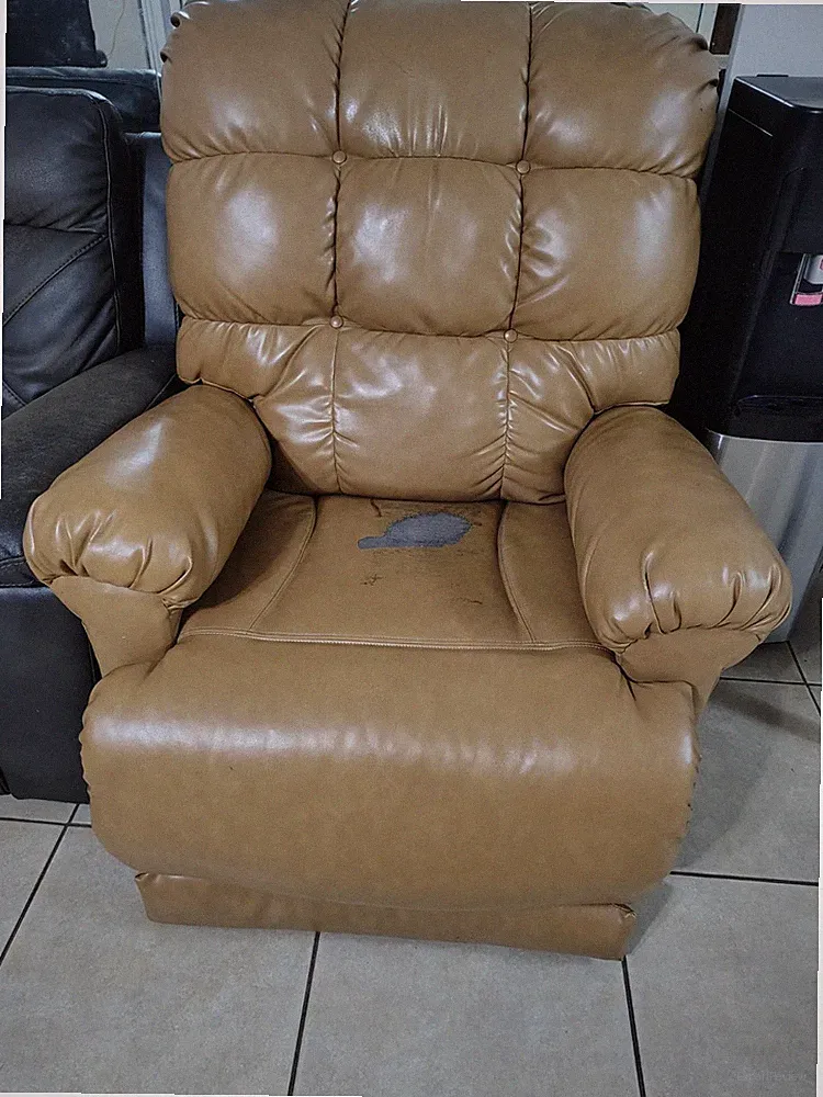 Brown Faux Leather Manual Recliner Armchair High Back Pad Arm Wood Frame