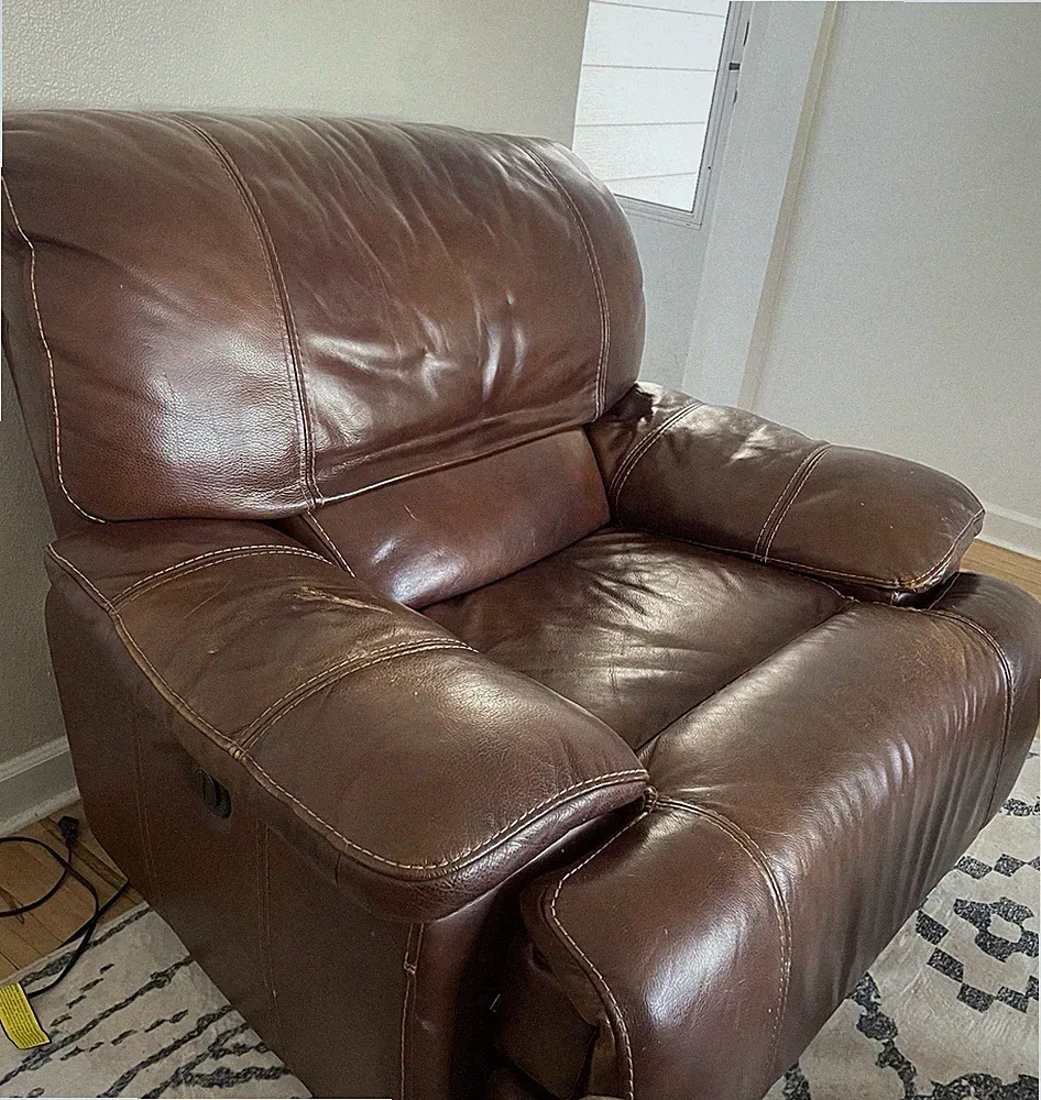 Brown Leather Manual Recliner Armchair High Back Contemporary Wood Frame