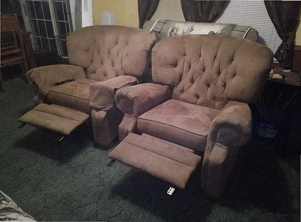 Brown Microfiber Traditional Manual Recliner Armchairs Set of 2