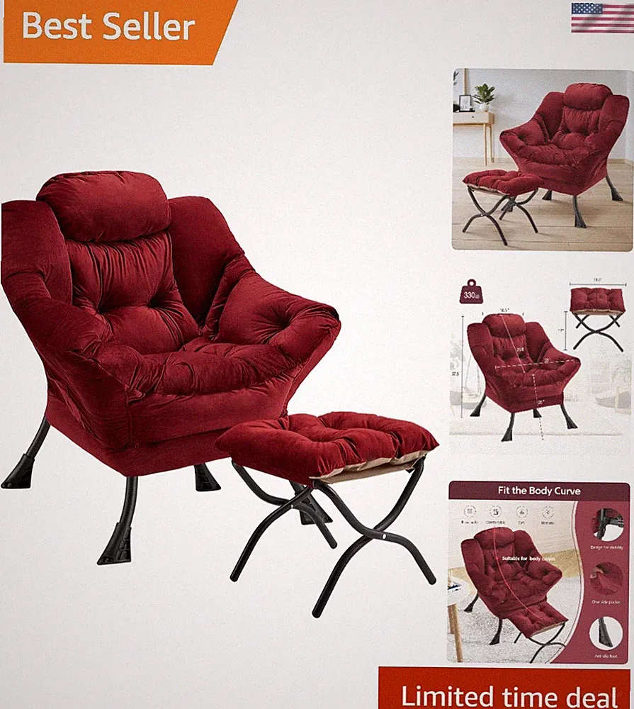 Contemporary Upholstered Lazy Chair & Foldable Ottoman – Chic Comfort for Adults