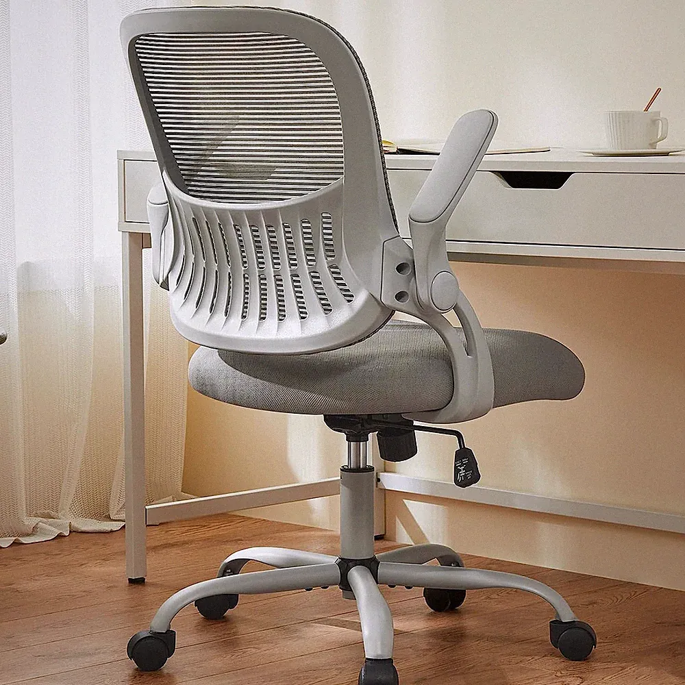 Ergonomic Mesh Office Chair with Lumbar Support & Flip-Up Arms - Gray
