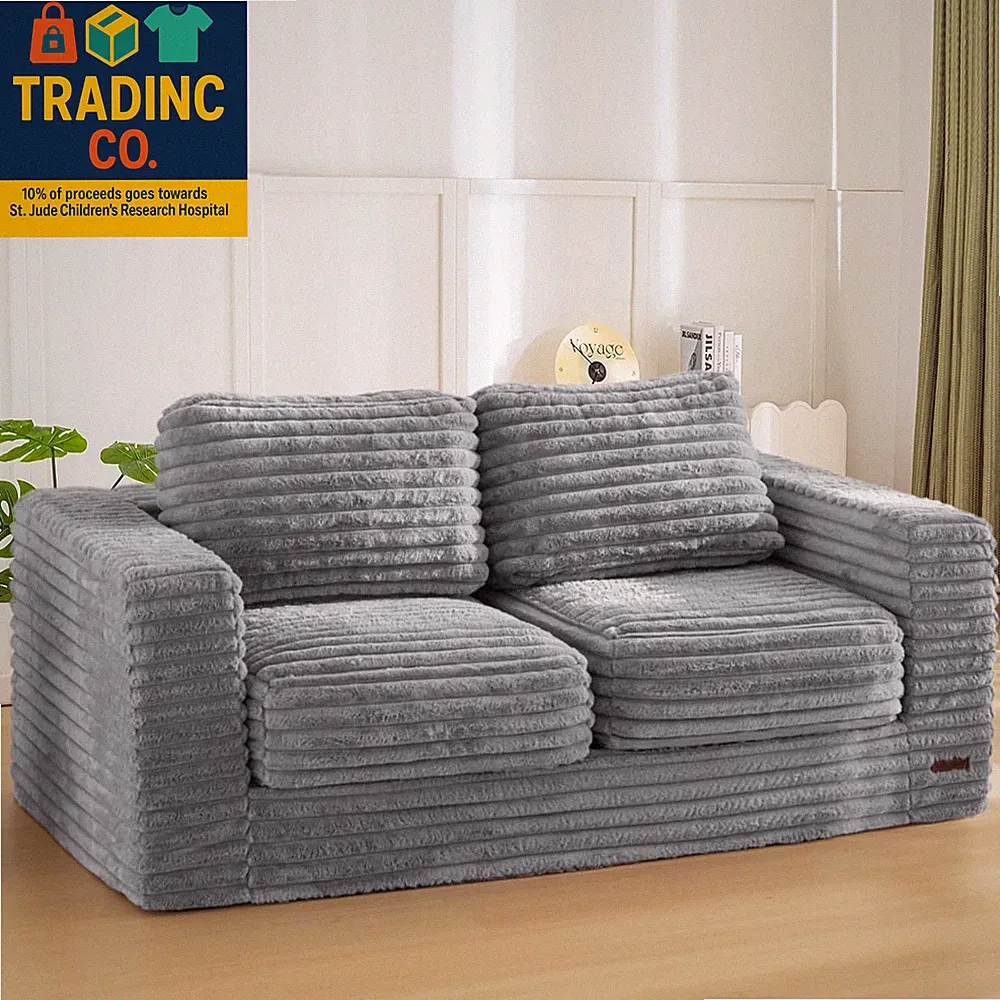 Giant Bean Bag Chair for Adults, Upholstered Loveseat Floor Sofa with Pillows an