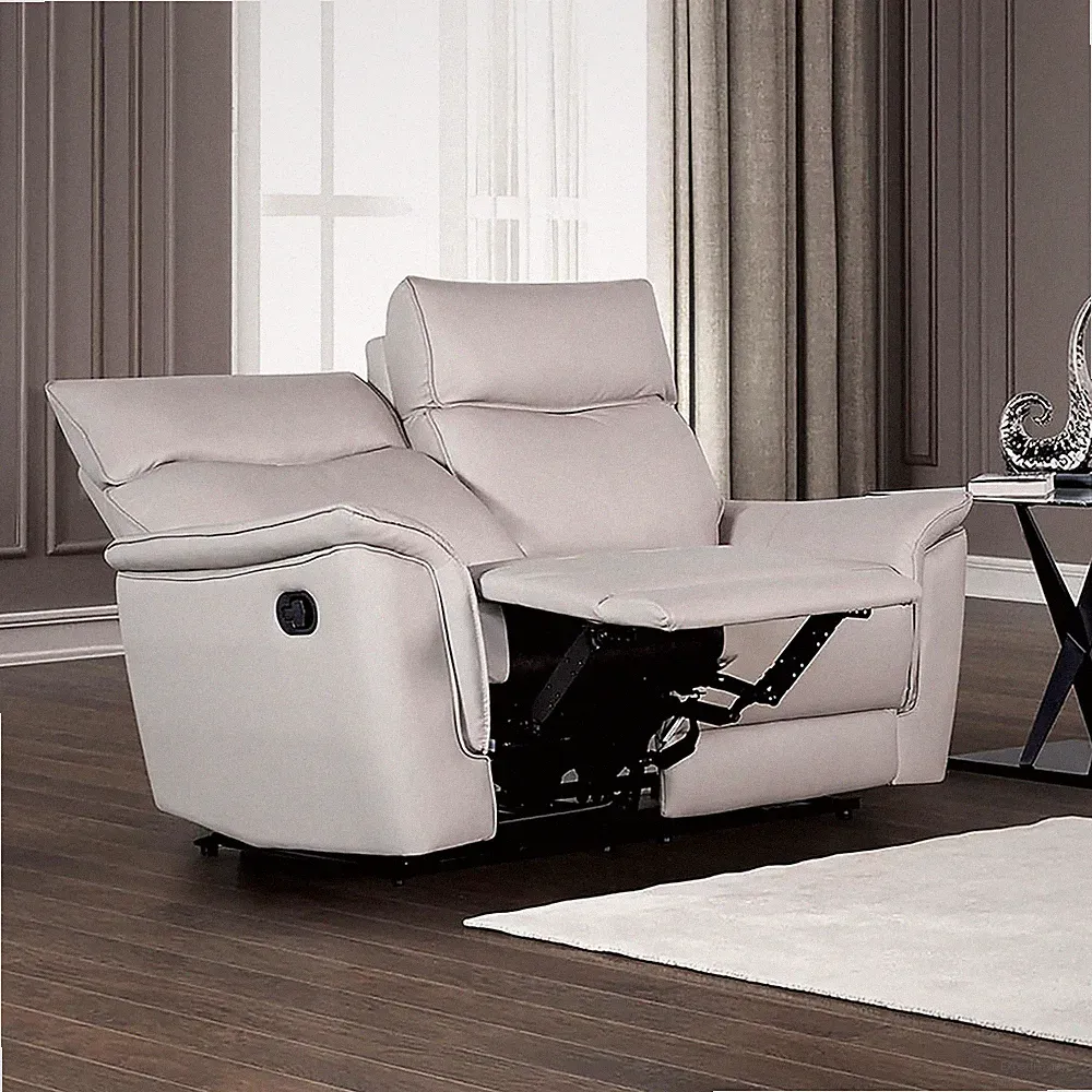 Kaelan Modern Leather Recliner Loveseat with Padded Armrests - Taupe