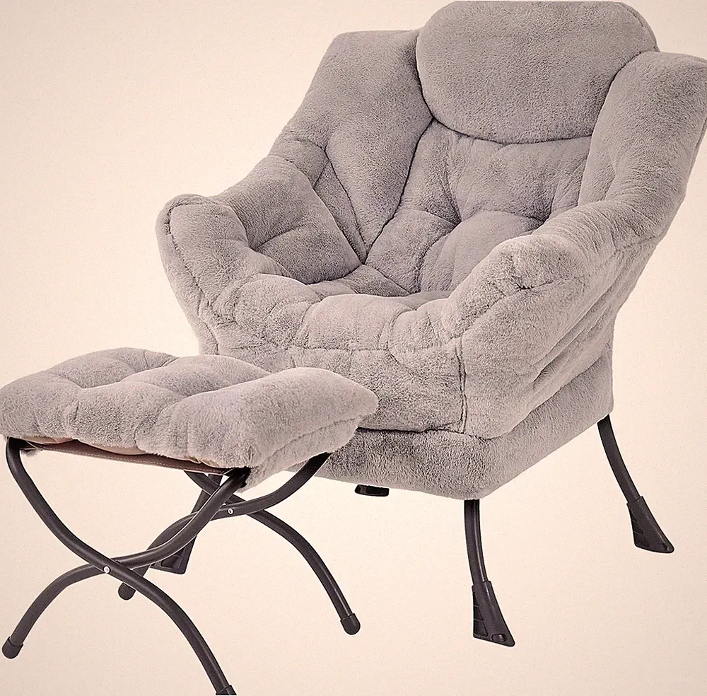 Lazy Chair with Ottoman, Modern Accent Chair with Armrests and a Side Pocket, Le