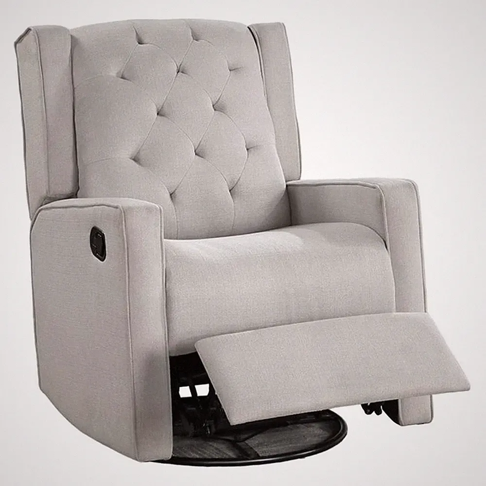 Manie Swivel Glider Manual Recliner- Solid Wood- Light Gray Burlap