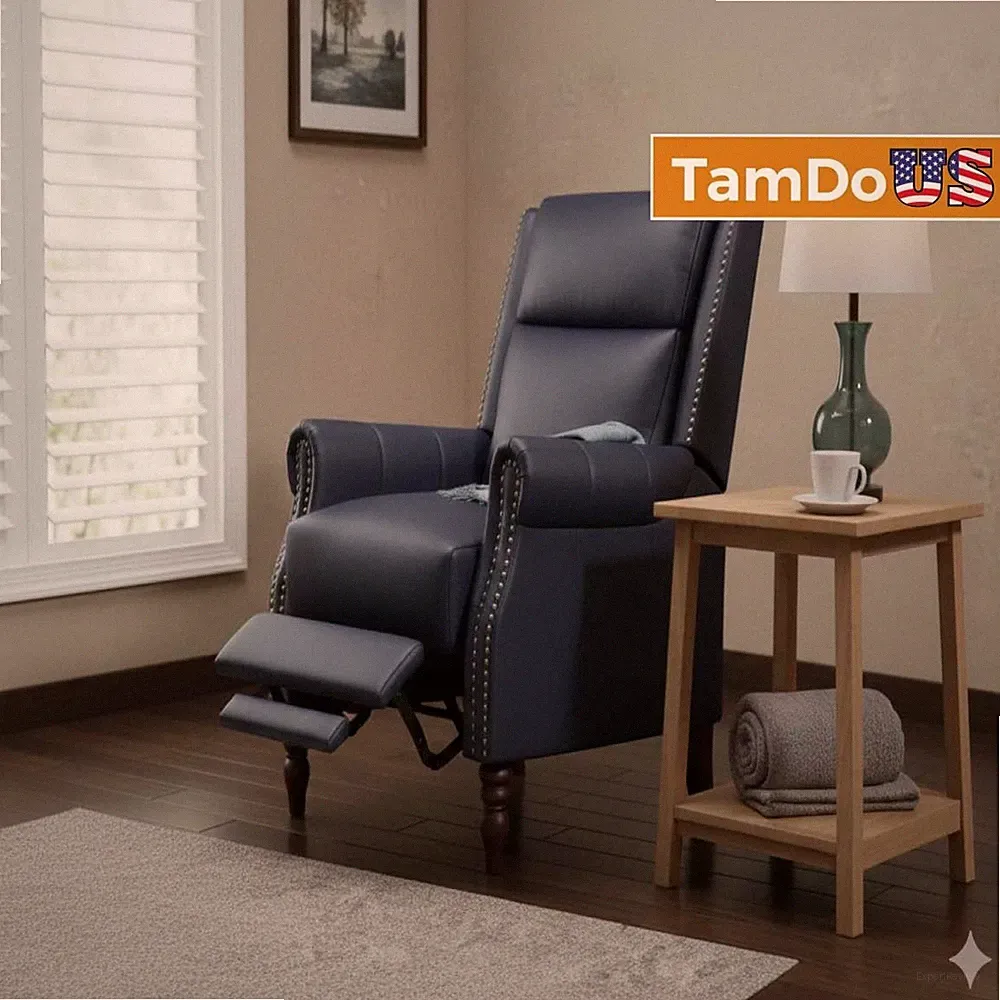Midnight Blue Recliner Armchair, Nailhead Trim,Comfortable Lounge Chair (SN-014)