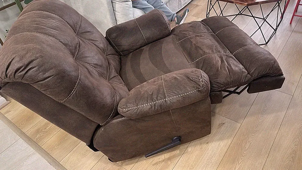 Reclining/ Rocking Armchair/ Upholstery/ Brown With Light Brown Stitching/
