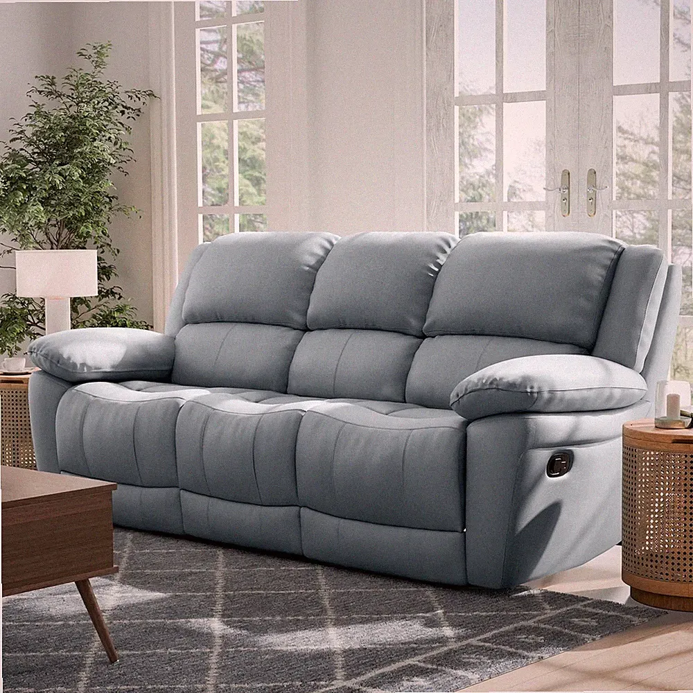 Sorin Modern Leather Recliner Sofa with Pillow Arms - Blue Sectional Couch